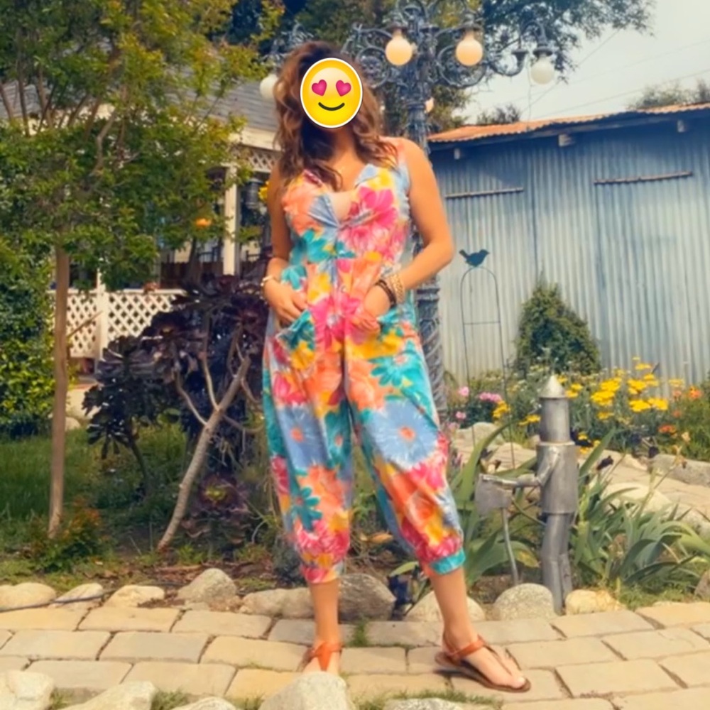 80’s Vintage Colorful Floral Jumpsuit